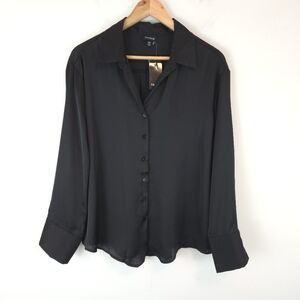 Torrid Women's Black Satin Button Up Long Sleeve Shirt